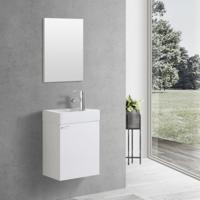 Toiletmeubel Creavit Aloni Hangend Rechtsdraaiend 40x60x22cm MDF Wit Softclose Keramiek Wasbak - thumbnail