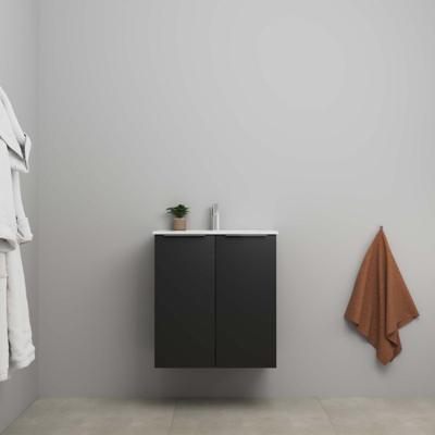 On-Line Onderkast - 60 cm - Voorgemonteerd - 2 Deuren met Greep - Porseleinen Wastafel - 1 Kraangat - Mat Zwart