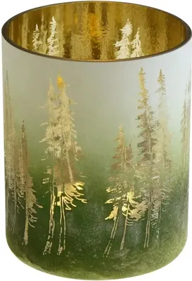 Werner Voss theelichthouder glas dennenboom 12x15cm groen, wit
