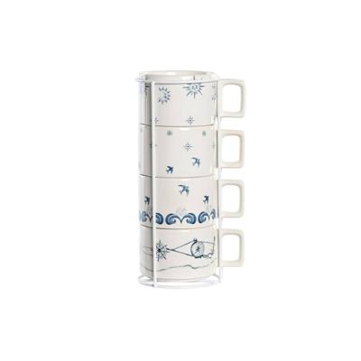 Set van koffiekopjes DKD Home Decor Blauw Wit Metaal Dolomite 260 ml