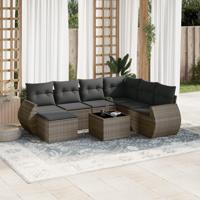 8-delige Loungeset met kussens poly rattan grijs - thumbnail