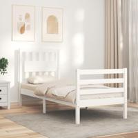 Bedframe met hoofdbord massief hout wit - thumbnail