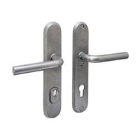 Intersteel SKG3 veiligheidsbeslag achterdeur ovaal 250x50mm kruk/kruk Luzern PC92 kerntrekbeveiliging - PVD RVS getrommeld - thumbnail