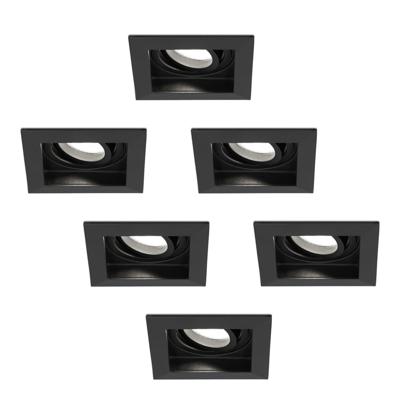 Set van 6 Durham vierkante LED inbouwspots - 5 Watt 400 lumen - 6000K daglicht wit - GU10 - Dimbaar Kantelbaar - Voor binnen - Zwart Set van 6 Durham vierkante LED inbouwspots - 5 Watt 400 lumen - 6000K daglicht wit - GU10 - Dimbaar Kantelbaar - Voor binnen - Zwart