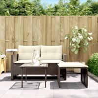 3-delige Loungeset met kussens poly rattan bruin - thumbnail