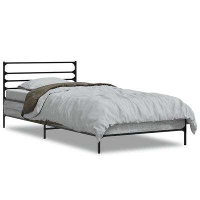 Bedframe bewerkt hout metaal grijs sonoma eiken 120x190 cm - thumbnail
