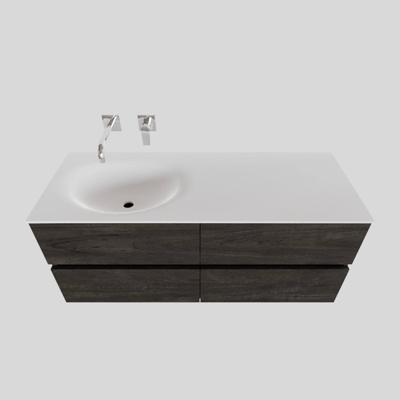 Badkamermeubel Solid Surface AQS Stockholm 120x46 cm Links Wood Dark Brown 4 Laden Boss & Wessing