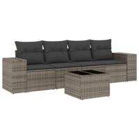 4-delige Loungeset met kussens poly rattan grijs - thumbnail
