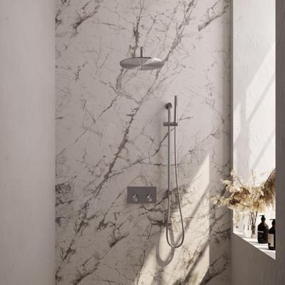 Brauer Brushed Edition Thermostatische Regendoucheset Inbouw - Hoofddouche 30 cm - Gebogen Wandarm - Met Drukknoppen - Handdouche Staaf - Doucheslang - Geintegreerde Glijstang - Rvs