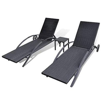 Ligbeddenset poly rattan zwart 3-delig