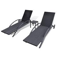 Ligbeddenset poly rattan zwart 3-delig - thumbnail