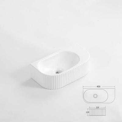QeramiQ Blend Fontein - 40x22x12cm - Geribbeld - halfrond - zonder kraangat - Keramiek - Wit Glans SW1210754