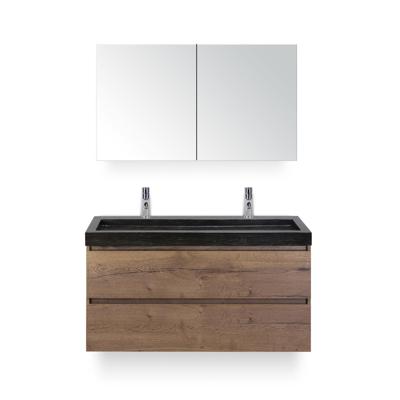 Maxx XL Badmeubelset 120 cm - Tabacco - Wastafel Lucca Enkel 2 kraangaten - met Spiegelkast