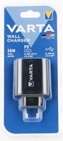 Varta 57958101401 Wall Charger inclusief USB type C-kabel, 3 USB-aansluitingen: 1x USB-type C 3.0A en 2x USB a 2,4A shared, Zwart - thumbnail