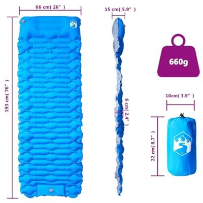 VidaXL Kampeermatras met kussen zelfopblazend 1-persoons blauw - thumbnail