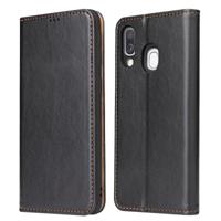 Dermis textuur PU + TPU horizontale Flip lederen draagtas met houder & kaartsleuven & portemonnee voor Galaxy A40 (zwart) - thumbnail