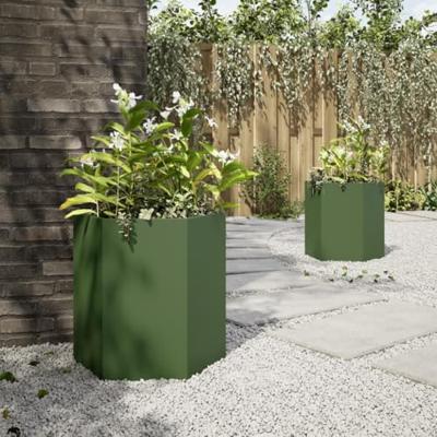 VidaXL Plantenbakken 2 st zeshoek 46x40x45 cm staal olijfgroen