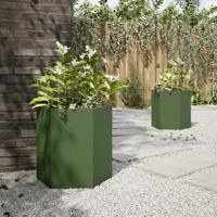 Plantenbakken 2 st zeshoek 46x40x45 cm staal olijfgroen - thumbnail