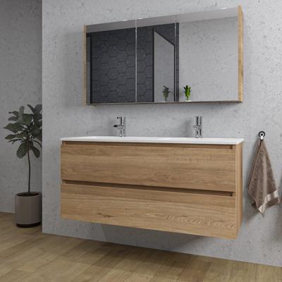 Saniclass Chaci Badkamermeubelset - 120x46x55cm - keramische wastafel wit - 2 wasbakken - 2 kraangaten - 2 lades - spiegelkast - eiken SW1212781/SW1212818/SW812072/SW804533 Saniclass Chaci Badkamermeubelset - 120x46x55cm - keramische wastafel wit - 2 wasbakken - 2 kraangaten - 2 lades - spiegelkast - eiken SW1212781/SW1212818/SW812072/SW804533