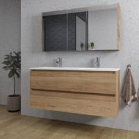 Saniclass Chaci Badkamermeubelset - 120x46x55cm - keramische wastafel wit - 2 wasbakken - 2 kraangaten - 2 lades - spiegelkast - eiken SW1212781/SW1212818/SW812072/SW804533 - thumbnail