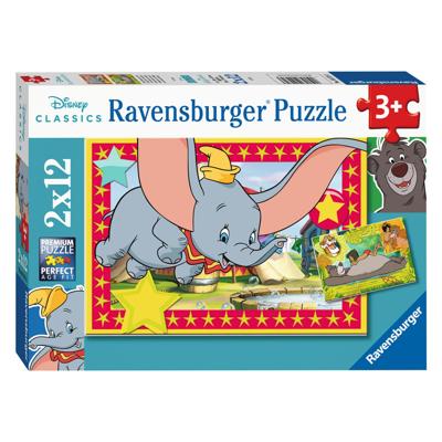 Ravensburger disney classics: dombo en jungleboek legpuzzel, 2x12st.
