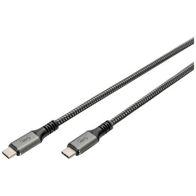 Digitus DB-300443-030-S USB-C-kabel USB 4.0 USB-C stekker 3.00 m Zwart Afscherming gevlochten, Afgeschermd, Scheurbestendig, Rond, 8K UHD