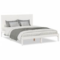 Bedframe extra lang zonder matras massief hout wit 160x220 cm - thumbnail