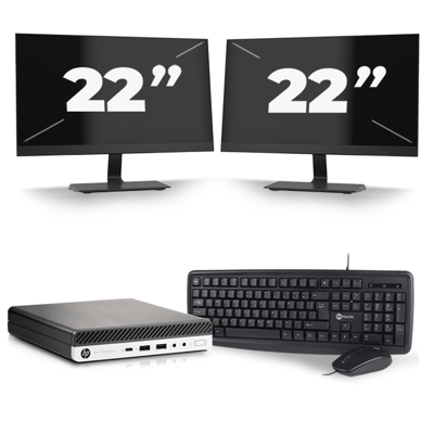 HP EliteDesk 800 G3 USFF - Intel Core i5-6e Generatie - 8GB RAM - 256GB SSD - Windows 11 + 2x 22 inch Monitor
