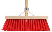 Bezem rood 41 cm met beugel en houten steel 140 cm - thumbnail