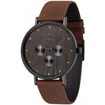Kerbholz 4251240405926 Horloge Caspar Heritage walnoothout-staal-leder bruin-tabacco 42 mm