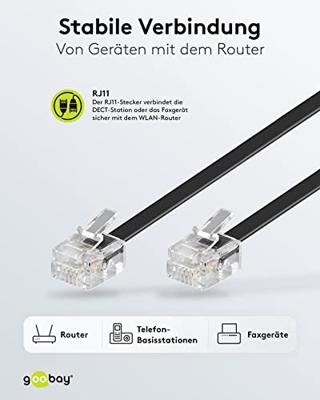 Goobay Telefoon (analoog) Aansluitkabel [1x RJ11-stekker - 1x RJ11-stekker] 10.00 m Zwart