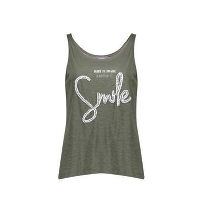 Geisha top met tekst en pailletten donkergroen Geisha top met tekst en pailletten donkergroen