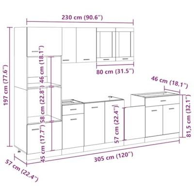 7-delige Keukenkastenset Lyon bewerkt hout sonoma eikenkleurig
