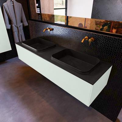 Badkamermeubelset Mondiaz Erin 150 cm met 1 Lade met RIDGE Wastafel Dubbel Urban Zonder Kraangaten Greeploos Mat Greey