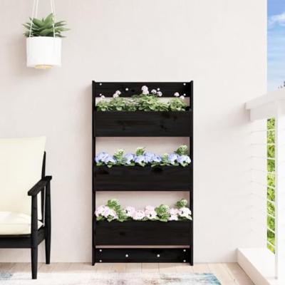 Plantenbak wandmontage 3-laags 60x18,5x110 cm grenenhout zwart - thumbnail