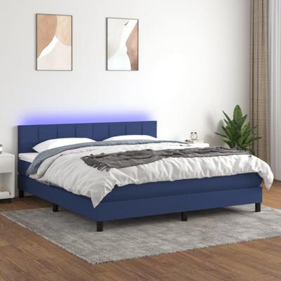 Boxspring met matras en LED stof blauw 160x200 cm