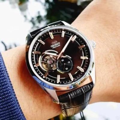 Orient Small semi skeleton leer - Herenhorloge