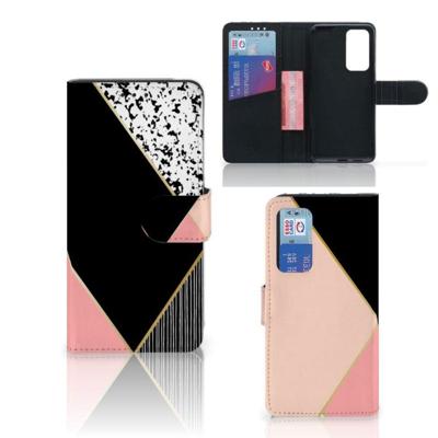 Huawei P40 | Book Case | Zwart Roze Vormen Huawei P40 | Book Case | Zwart Roze Vormen