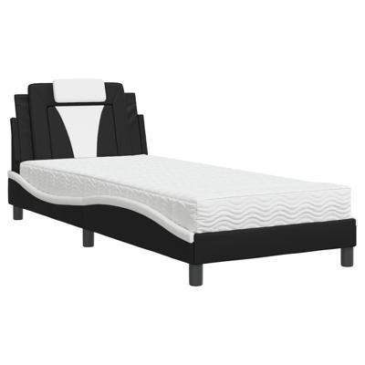Bed met matras kunstleer zwart en wit 100x200 cm - thumbnail