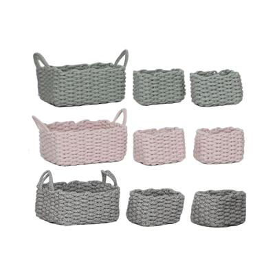 Mandenset Home ESPRIT Beige Grijs Roze Touw (3 Onderdelen) (3 Stuks)