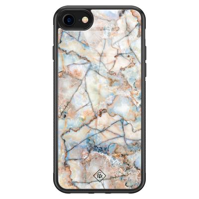 iPhone SE 2020 glazen hardcase - Marmer bruin blauw
