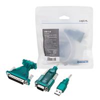 LogiLink Adapter Serieel [1x USB-A 2.0 stekker - 1x D-sub stekker 9-polig, D-sub stekker 25-polig] 1.3 m Groen - thumbnail