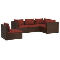 5-delige Loungeset met kussens poly rattan bruin - thumbnail