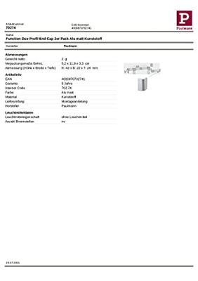 Paulmann 70274 Duo Profieleindkap (b x h x d) 2.2 x 4.2 x 2.4 cm 2 stuk(s)