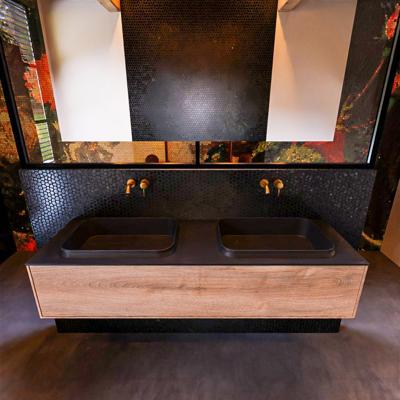 Badkamermeubelset Mondiaz Erin 150 cm met 1 Lade met RIDGE Wastafel Dubbel Urban Zonder Kraangaten Greeploos Mat Washed Oak Badkamermeubelset Mondiaz Erin 150 cm met 1 Lade met RIDGE Wastafel Dubbel Urban Zonder Kraangaten Greeploos Mat Washed Oak