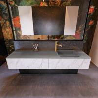 Badkamermeubelset Mondiaz Erin 200 cm met 2 Lades met RIDGE Wastafel Rechts Dark grey met 1 kraangat Greeploos Mat Carrara - thumbnail