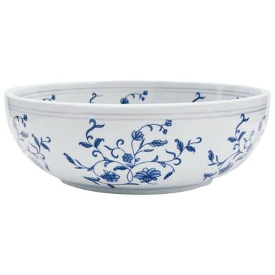 VidaXL Opzetwasbak rond φ41x14 cm keramiek wit en blauw VidaXL Opzetwasbak rond φ41x14 cm keramiek wit en blauw