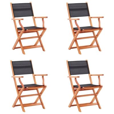 VidaXL Opklapbare stoelen, 4 stuks, zwart, massief eucalyptushout en textilene.