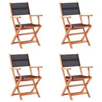 VidaXL Opklapbare stoelen, 4 stuks, zwart, massief eucalyptushout en textilene. - thumbnail
