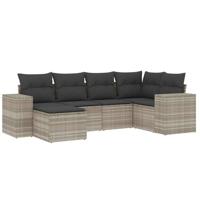 6-delige Loungeset met kussens poly rattan lichtgrijs - thumbnail